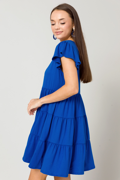 Solid Knit Tiered Dress, Royal