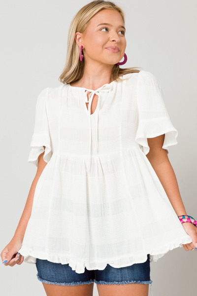 Texture Lines Babydoll Top, White