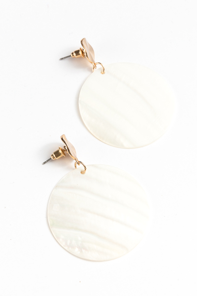Circle Shell Dangle Earrings, Ivory