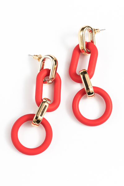 Acrylic Chain Link Earrings, Red