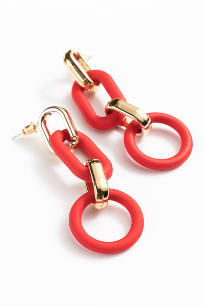 Acrylic Chain Link Earrings, Red