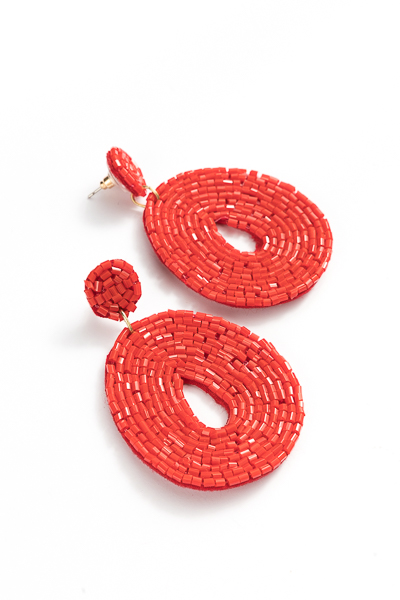 Beaded Oval Earrings, Red