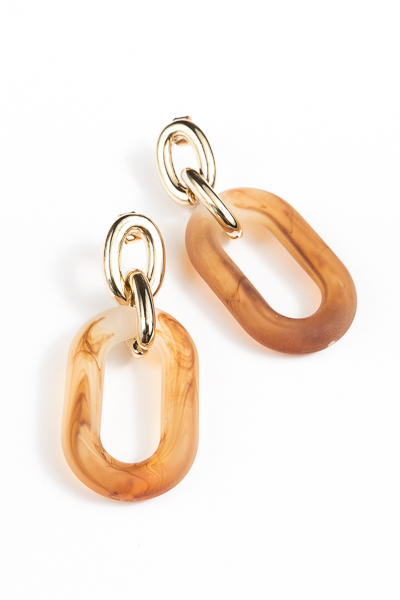 Acrylic Oval Link Earrings, Brown