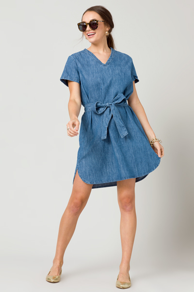 V-Neck Denim Tie Dress