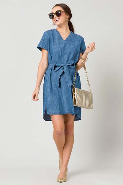 V-Neck Denim Tie Dress