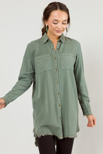 Fray Shirt Dress, Olive