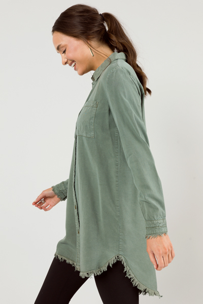 Fray Shirt Dress, Olive