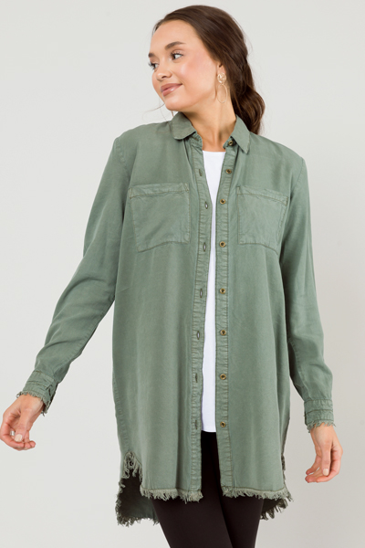 Fray Shirt Dress, Olive