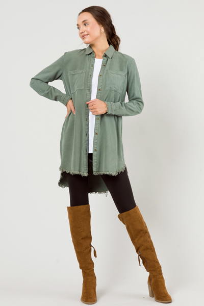 Fray Shirt Dress, Olive