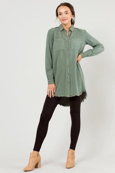 Fray Shirt Dress, Olive