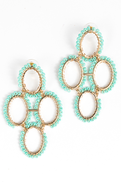 Oval Bead Link Earring, Turquoise