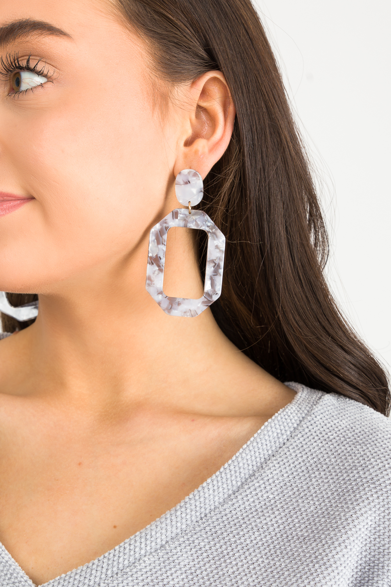 Acrylic Octagon Earrings, Gray