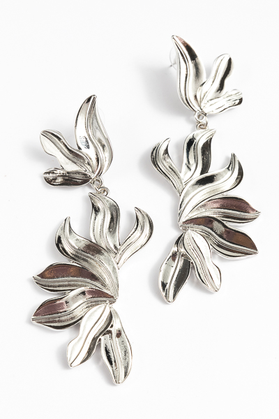 Metal Petal Earrings, Silver