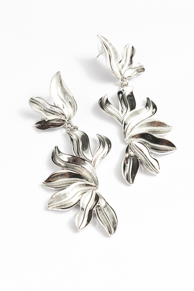 Metal Petal Earrings, Silver