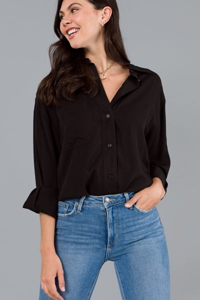 Oversized Button Down, Solid Black