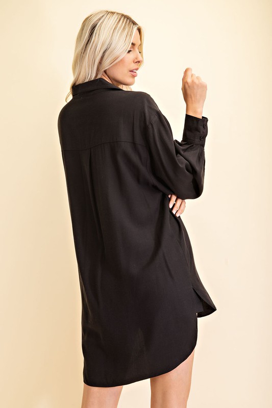 Oversized Button Down, Solid Black