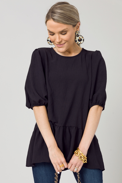 Solid Drop Waist Blouse, Black