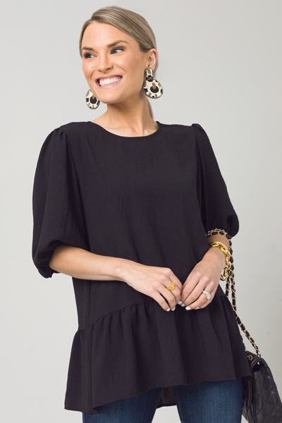 Solid Drop Waist Blouse, Black