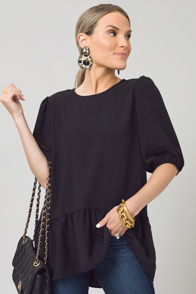 Solid Drop Waist Blouse, Black