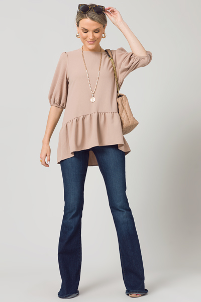 Solid Drop Waist Blouse, Tan