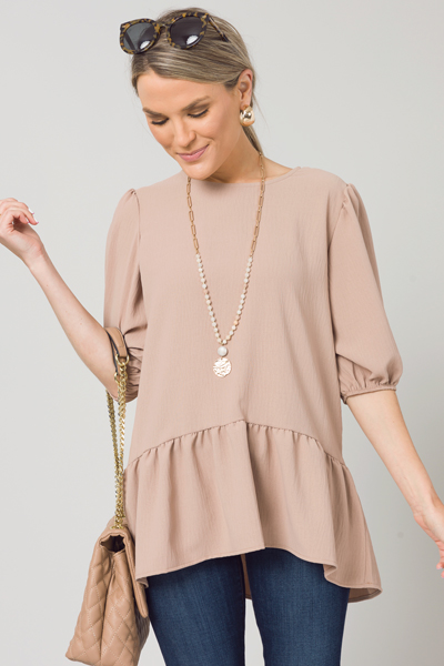 Solid Drop Waist Blouse, Tan