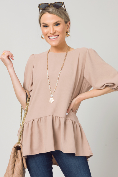 Solid Drop Waist Blouse, Tan