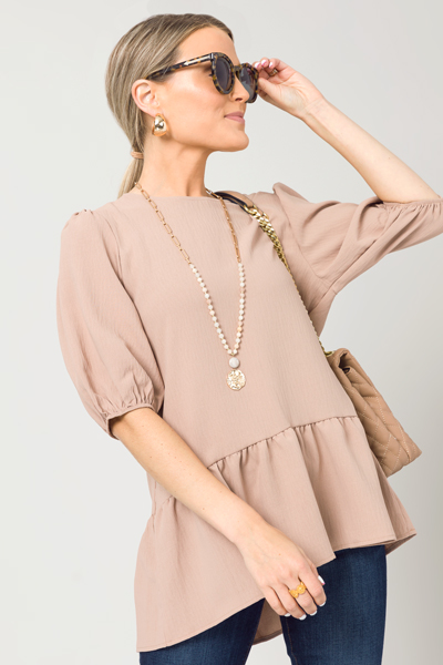 Solid Drop Waist Blouse, Tan