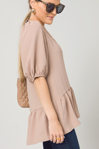 Solid Drop Waist Blouse, Tan