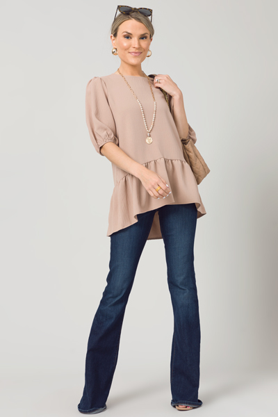 Solid Drop Waist Blouse, Tan