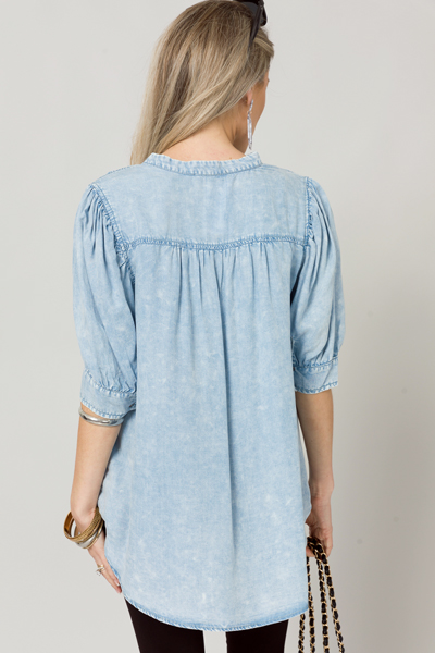 Puff Sleeve Chambray Button Top