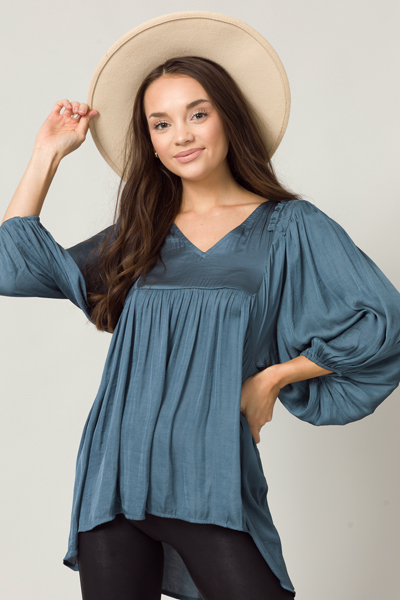 Empire State Satin Blouse, Blue