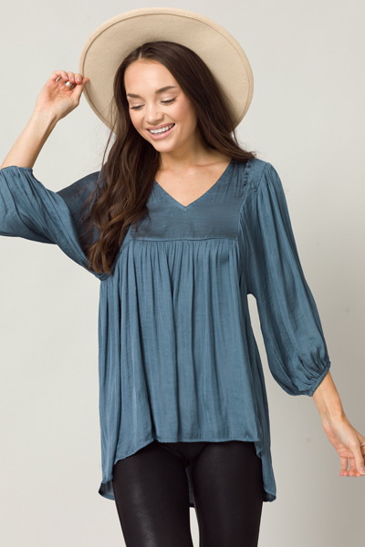 Empire State Satin Blouse, Blue