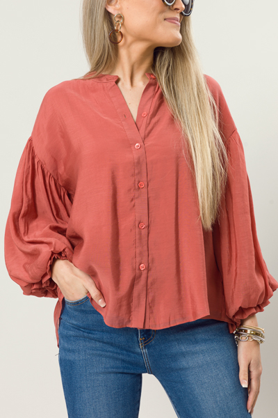 Puff Sleeve Buttoned Top, Rust