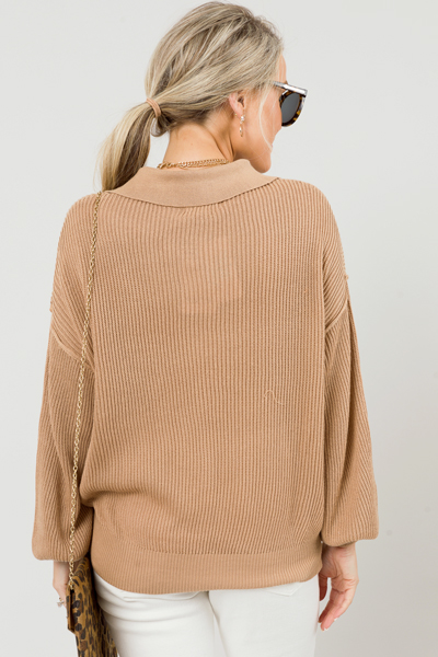Collar Half Button Sweater, Cappucino