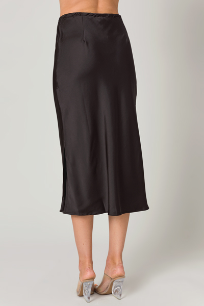 Satin Draw Waist Midi Skirt, Black