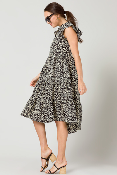 Maggie Tiered Midi, Black Floral
