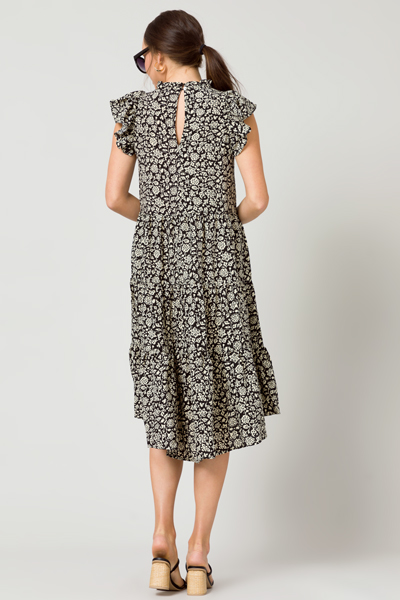 Maggie Tiered Midi, Black Floral