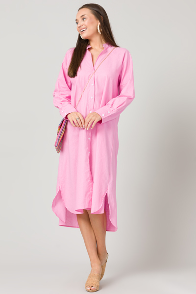 Loose Button Up Midi, Pink