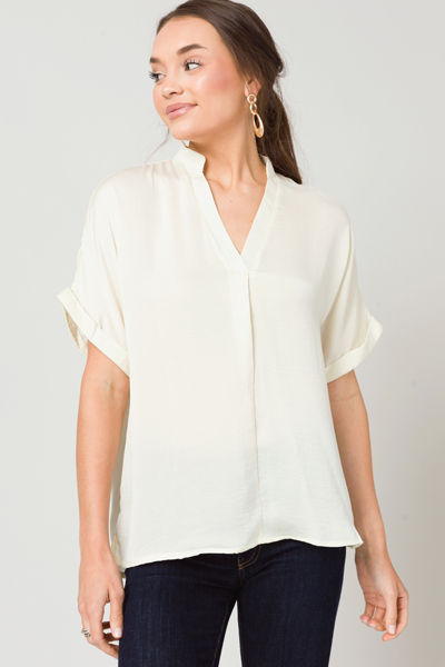 Cam Satin Blouse, Ecru - Tops - The Blue Door Boutique