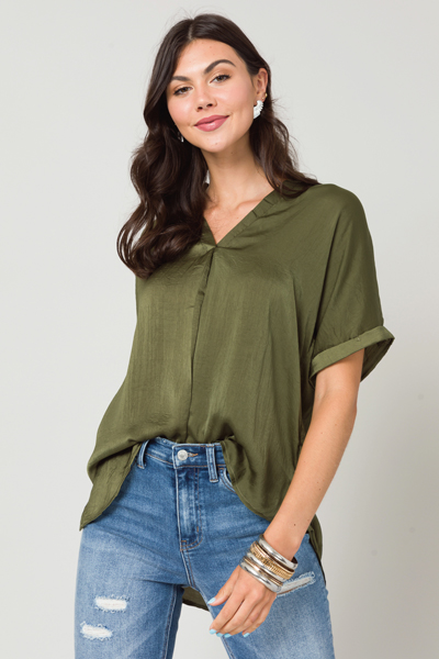 Cam Satin Blouse, Olive