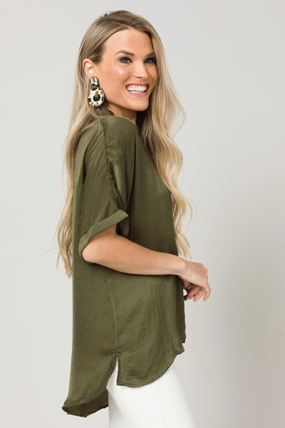 Cam Satin Blouse, Olive
