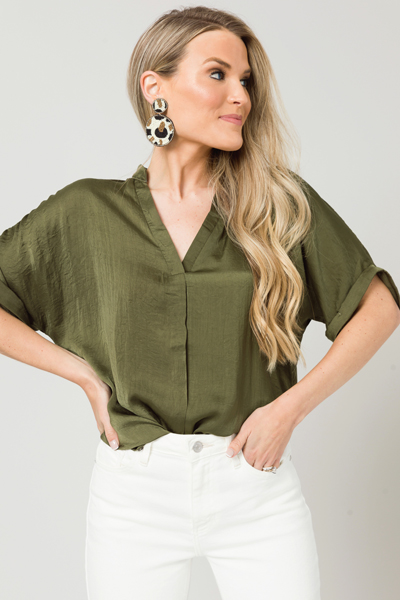 Cam Satin Blouse, Olive