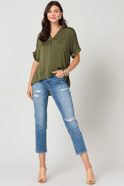 Cam Satin Blouse, Olive