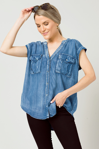 Miller Washed Chambray Top, Blue