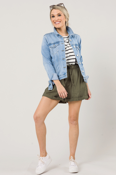 Cuffed Twill Shorts, Olive