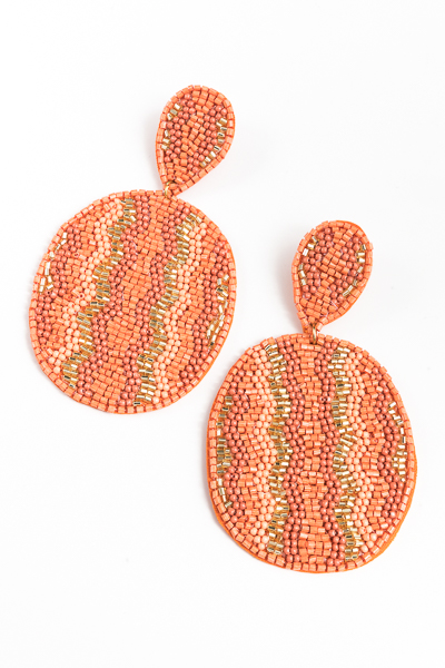 Bead Oval Earrings, Coral