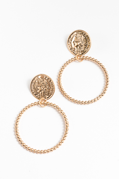 Coin & Ball Circle Earrings, Gold