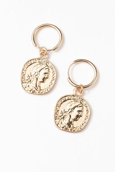 Coin Dangle Hoops, Gold