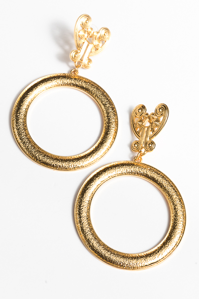 Antique Heart & Circle Earrings, Gold