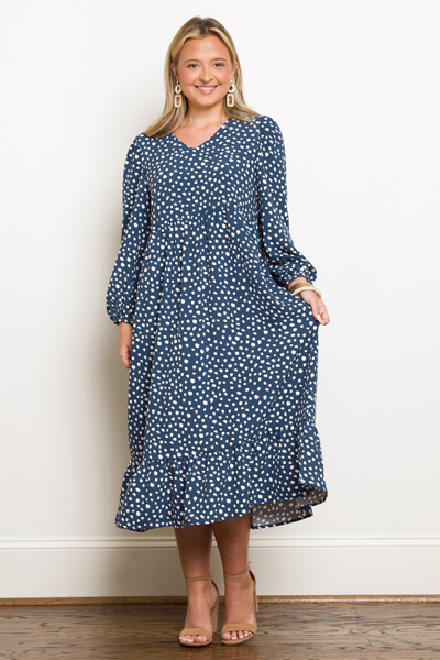 Tyson Dress, Blue Spots